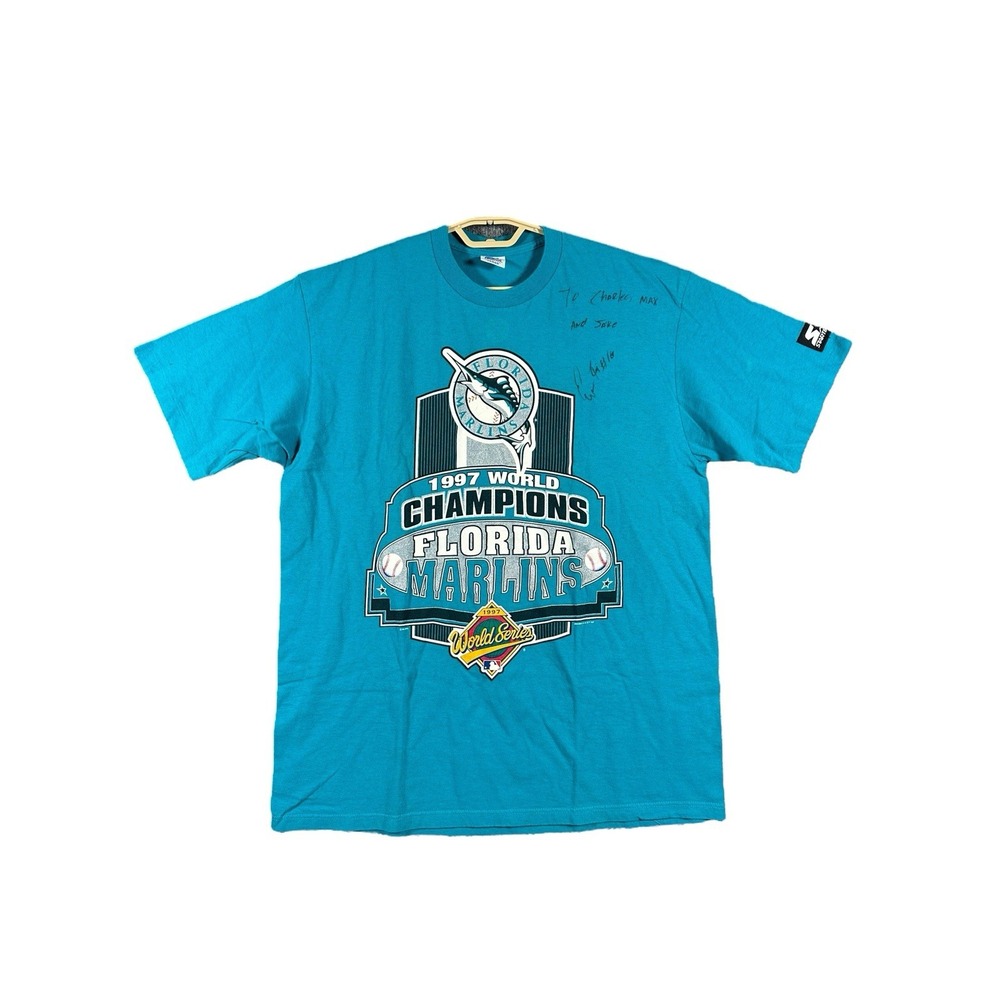 Vintage Starter MLB Florida Marlins 1997 World Series Baseball Shirt Large Auto - Picture 1 of 9